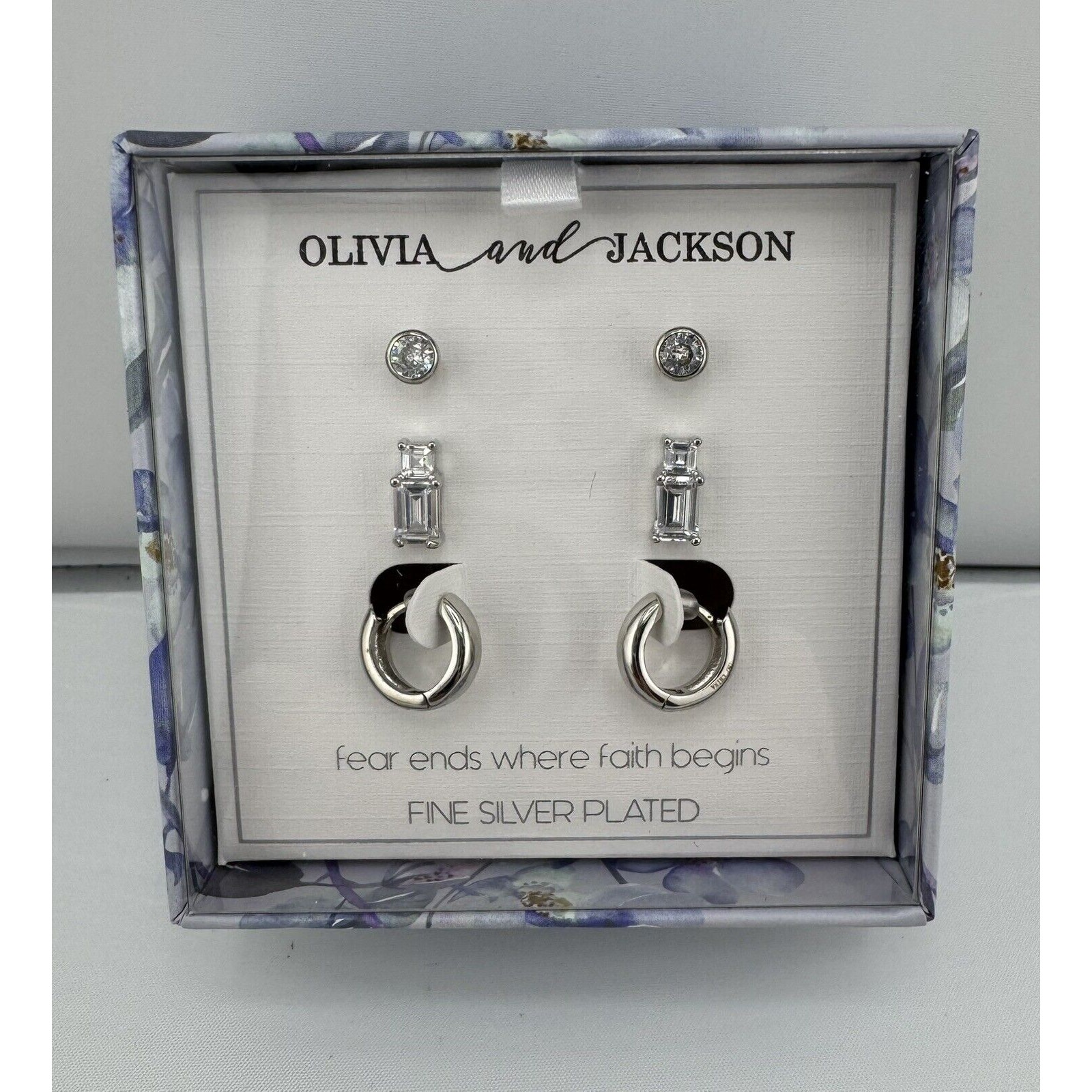 New Olivia & Jackson Fine Silver Plated Earrings Gift Set Hoops Studs Nib Dainty